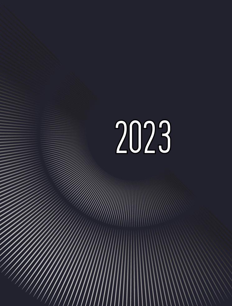 bonne année 2023 conception de bannières, concept de vecteur sombre du nouvel an avec des cercles de lignes abstraites sur fond noir