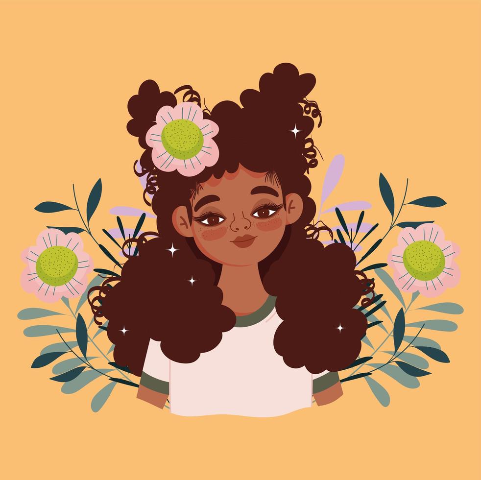 jeune femme afro-américaine avec des fleurs vecteur