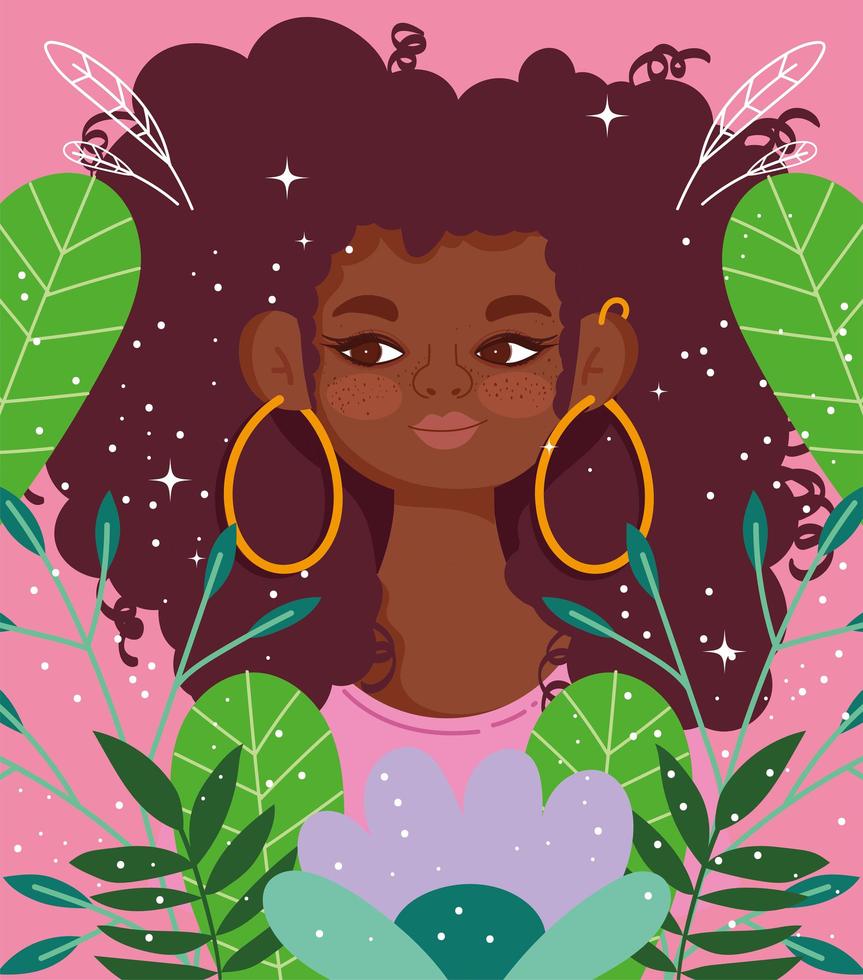 jeune femme afro-américaine avec des fleurs vecteur