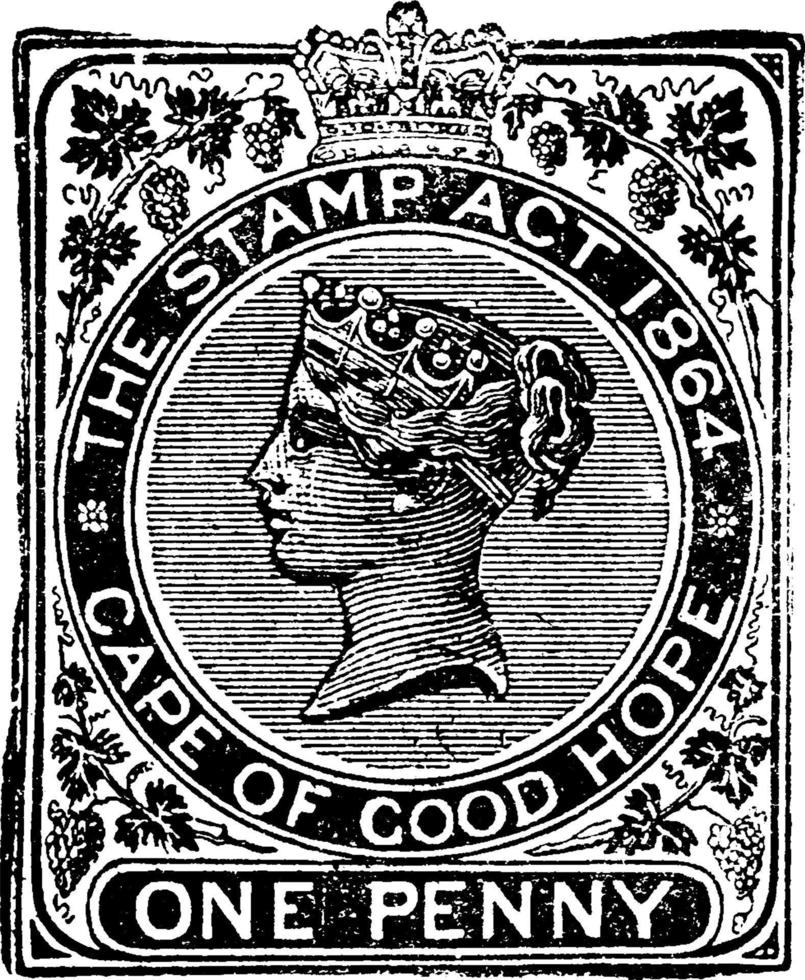 cap de bonne espérance timbre fiscal d'un sou, 1883, illustration vintage vecteur