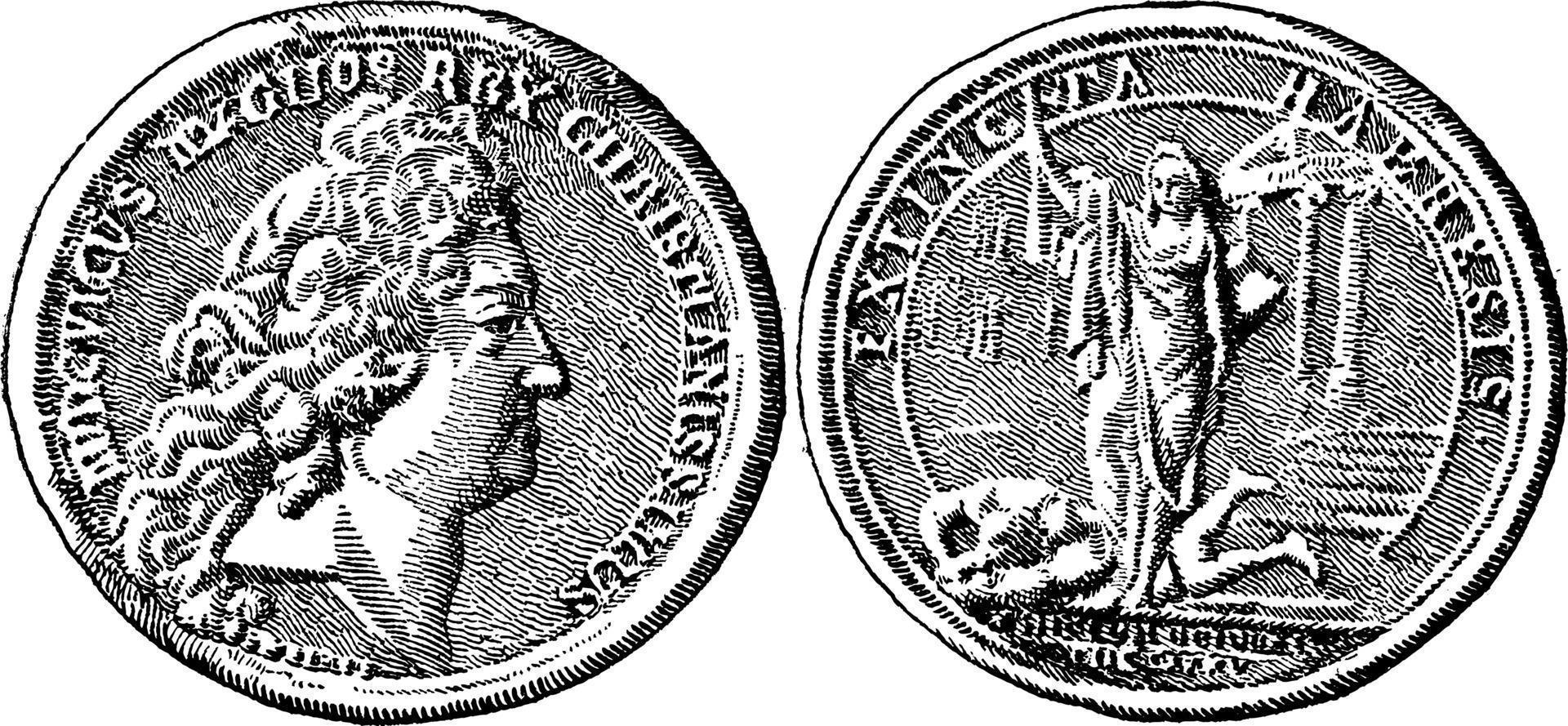 médaille de louis xiv, illustration vintage. vecteur