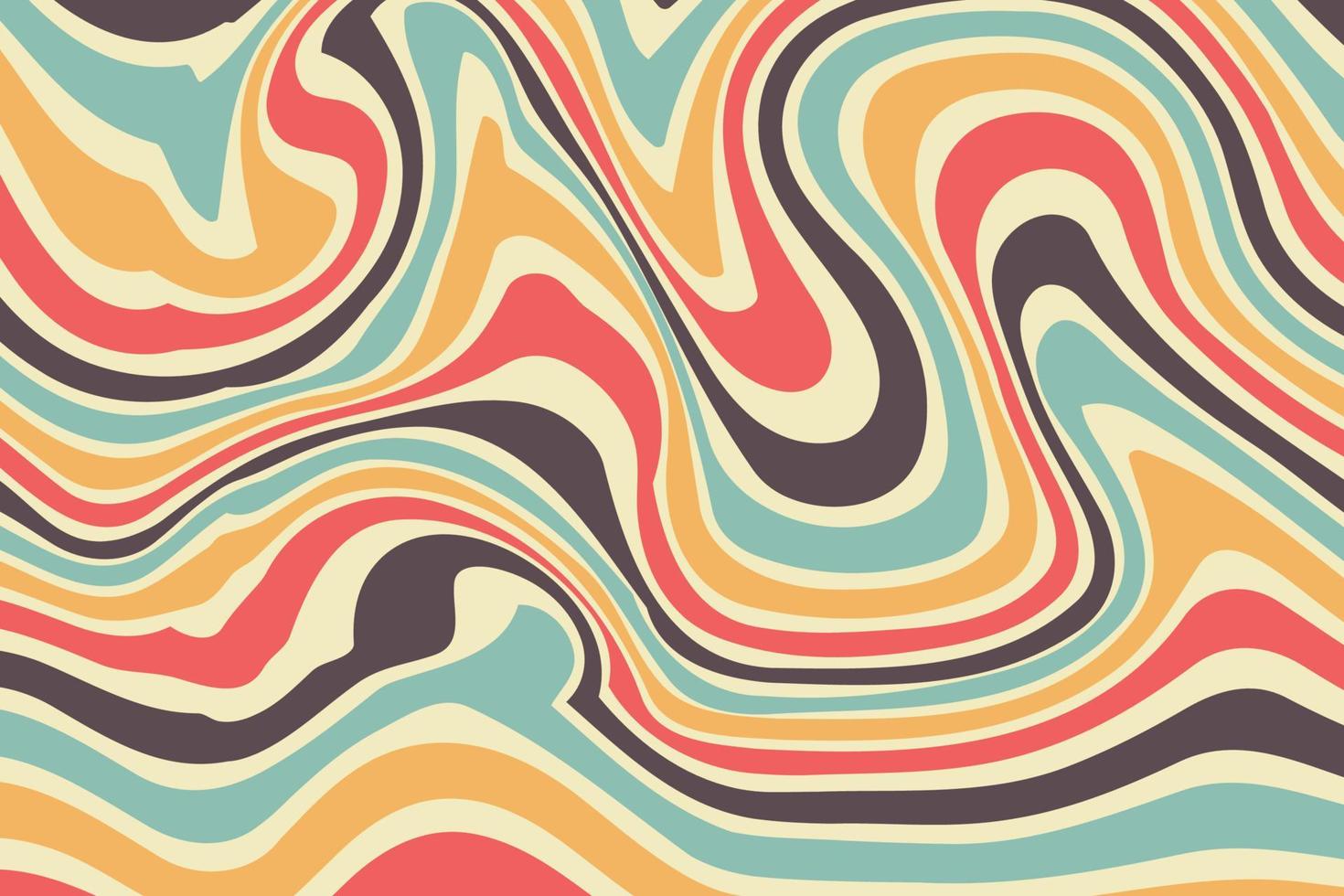 arrière-plans groovy hippie des années 70 avec motif de tourbillon de vagues vecteur