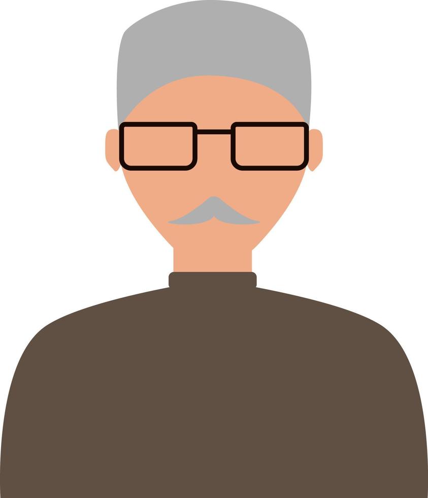 vieil homme avec moustache grise, illustration, sur fond blanc. vecteur