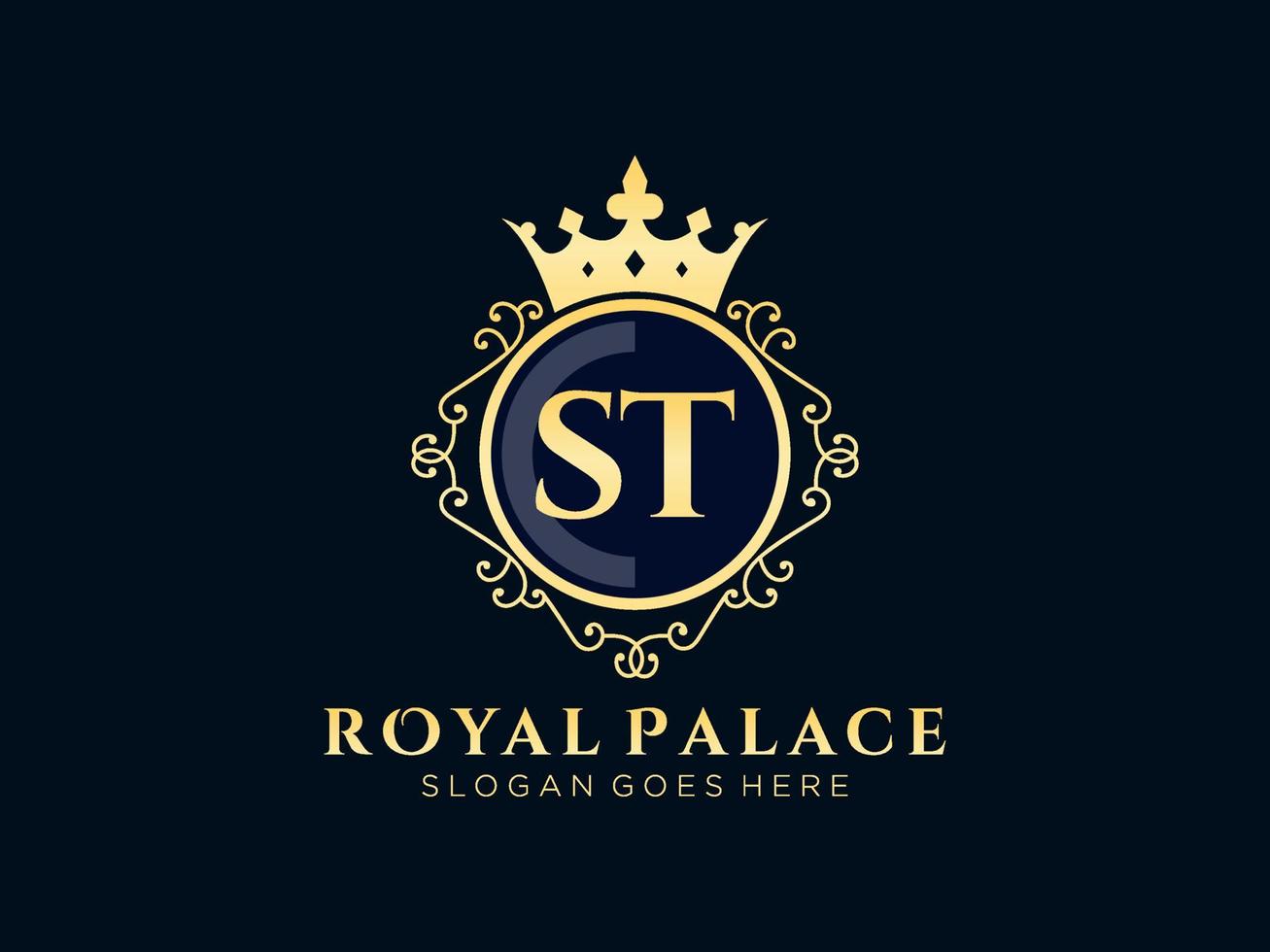 lettre st logo victorien de luxe royal antique avec cadre ornemental. vecteur