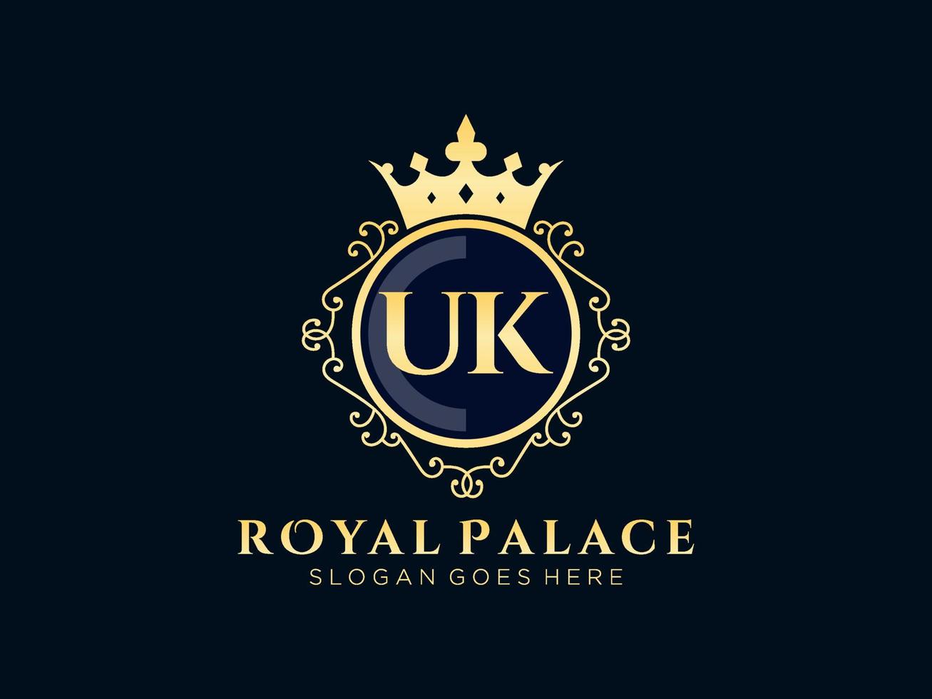 lettre uk logo victorien de luxe royal antique avec cadre ornemental. vecteur