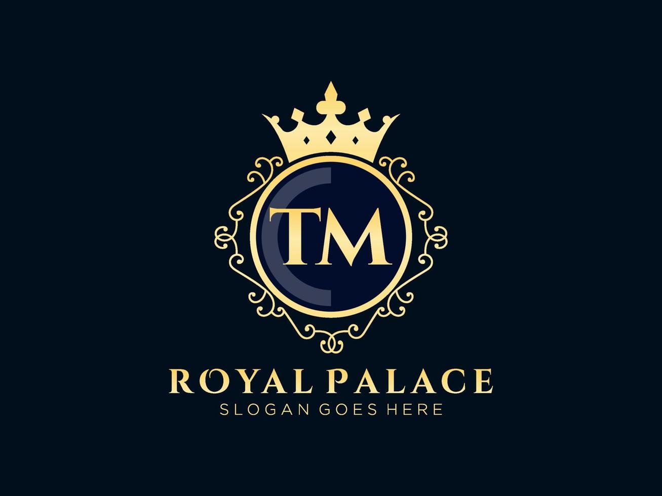 lettre tm logo victorien de luxe royal antique avec cadre ornemental. vecteur