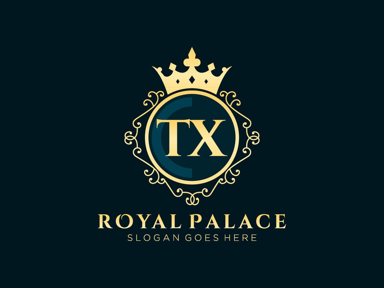 lettre tx logo victorien de luxe royal antique avec cadre ornemental. vecteur
