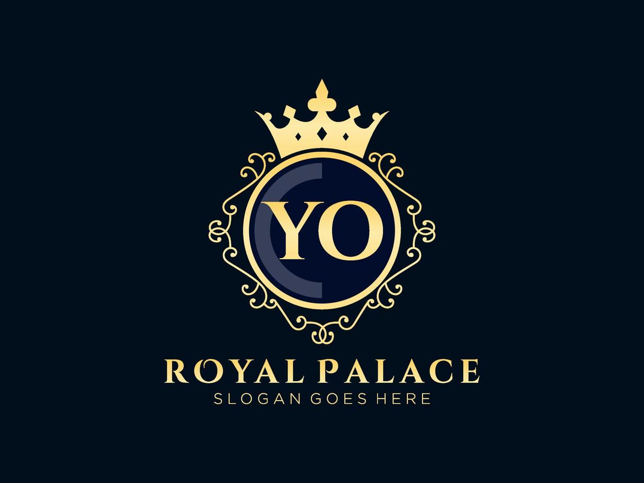 lettre yo logo victorien de luxe royal antique avec cadre ornemental. vecteur
