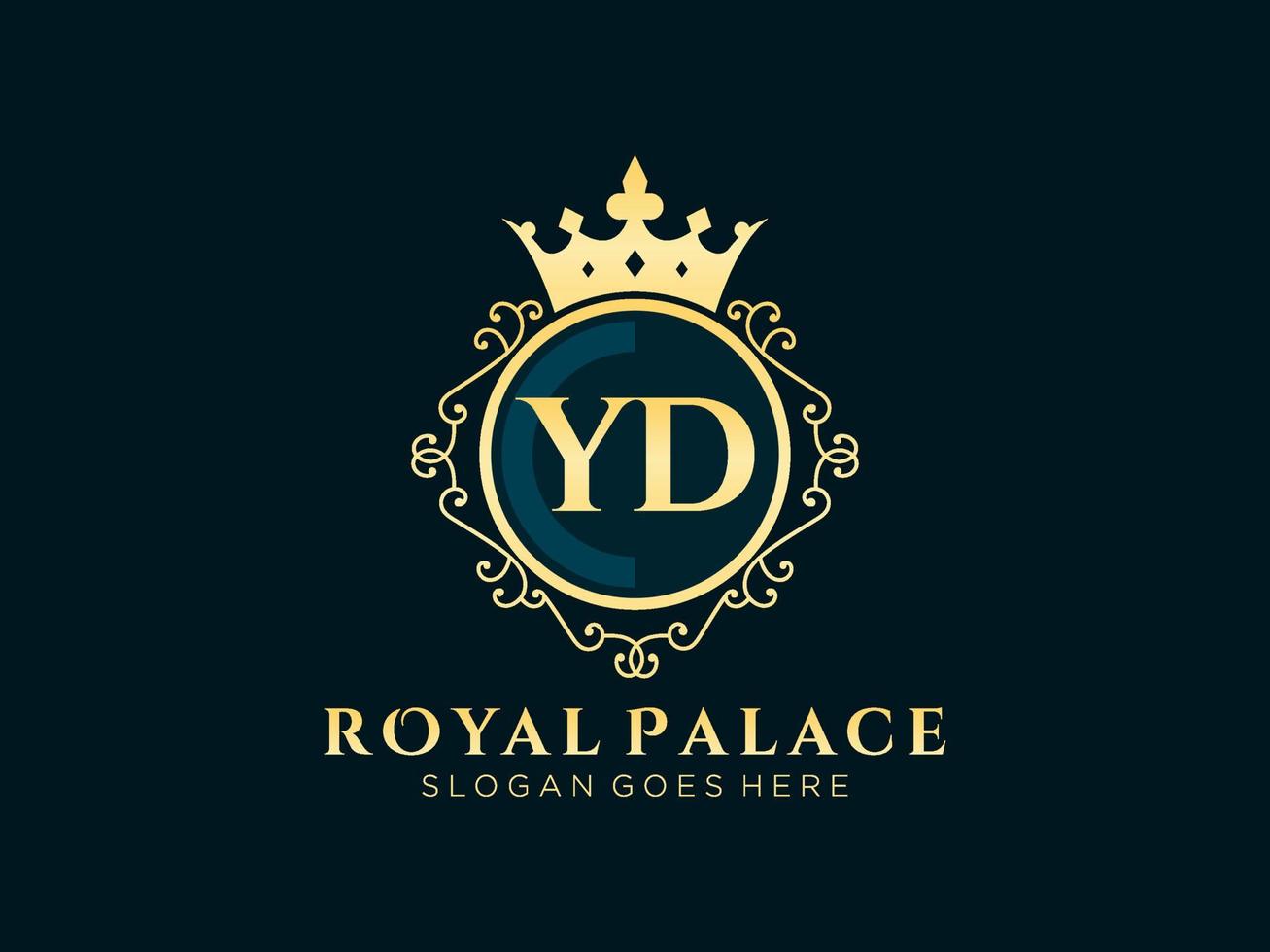 lettre yd logo victorien de luxe royal antique avec cadre ornemental. vecteur