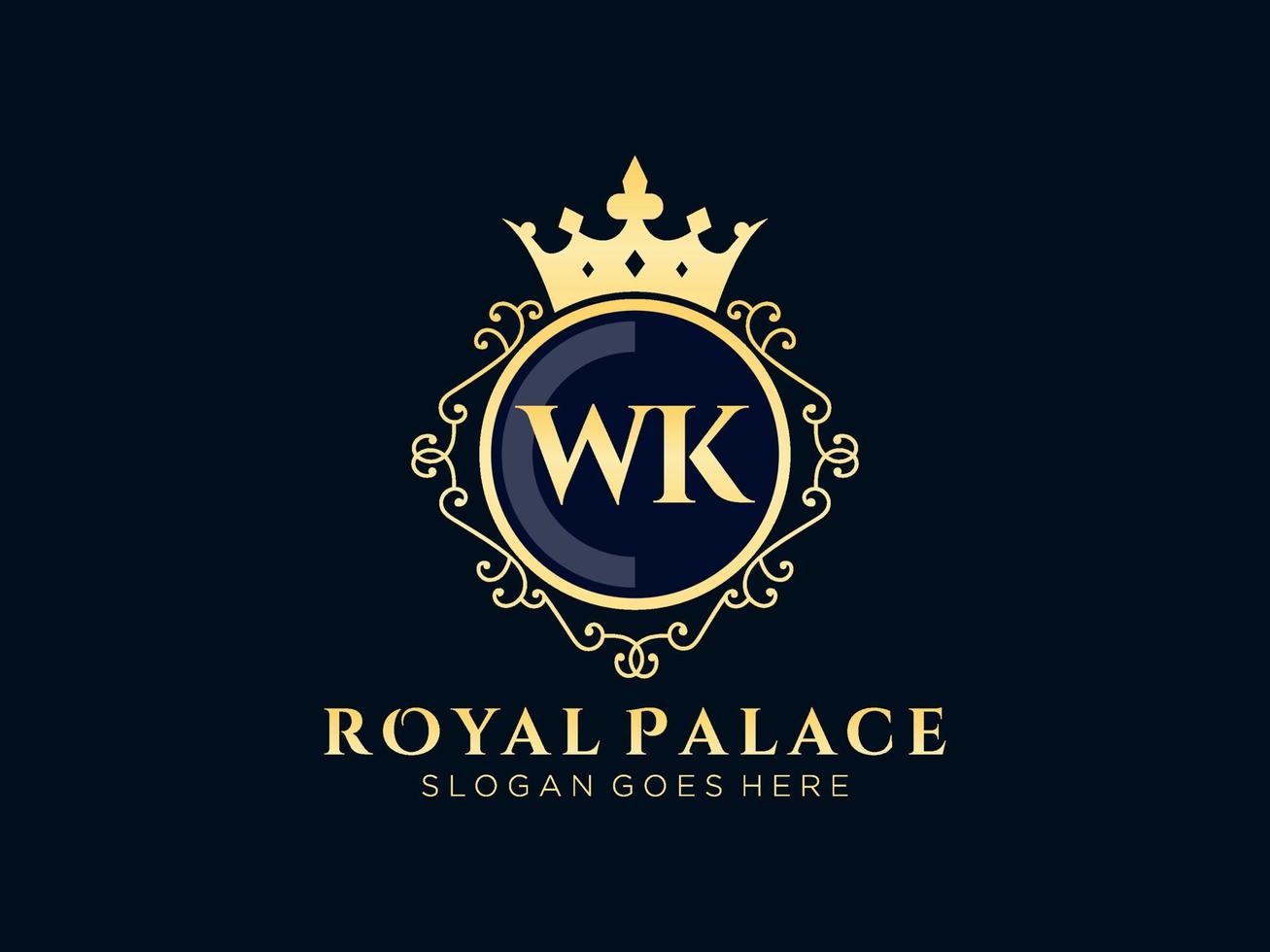 lettre wk logo victorien de luxe royal antique avec cadre ornemental. vecteur