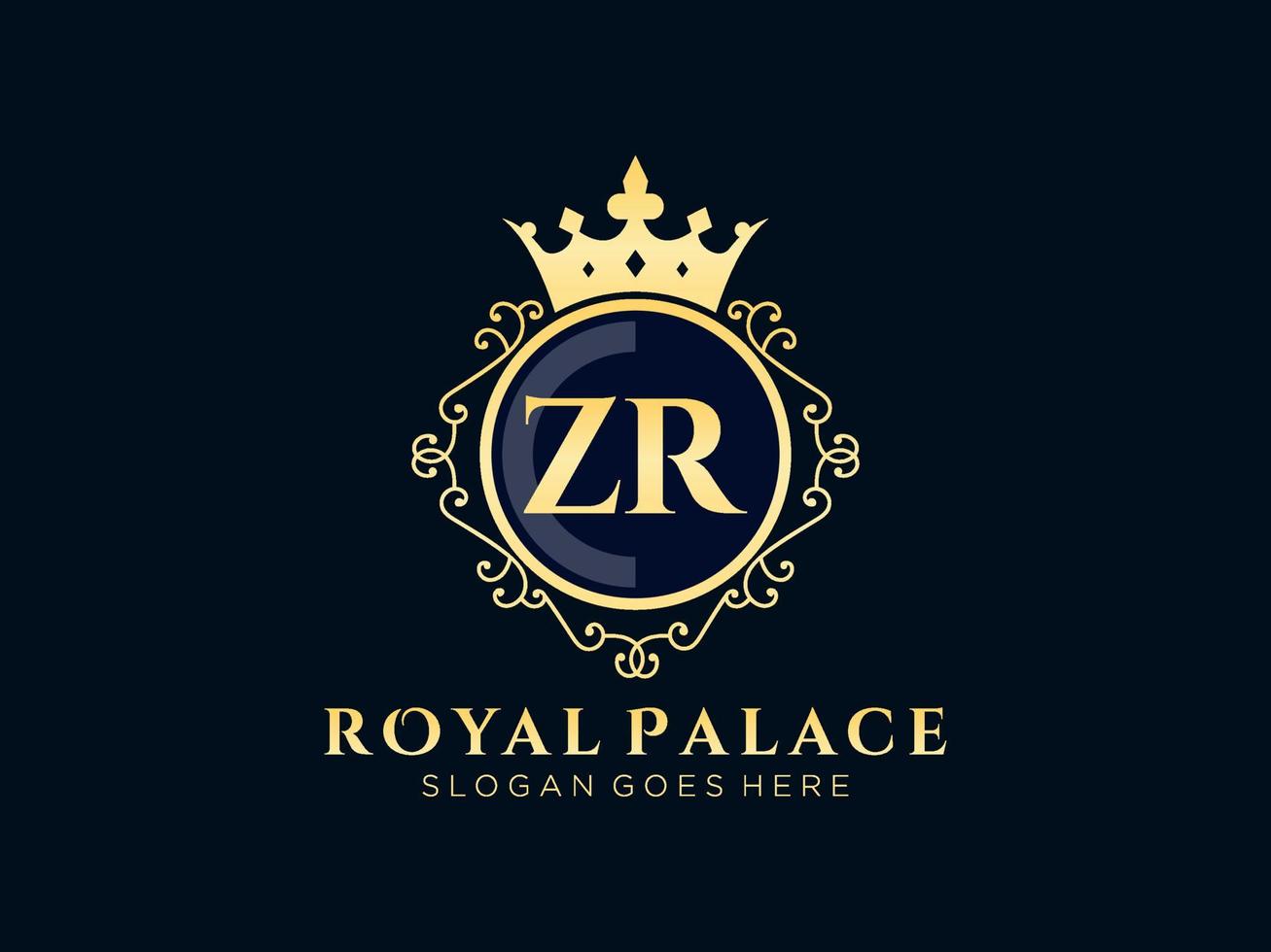 lettre zr logo victorien de luxe royal antique avec cadre ornemental. vecteur