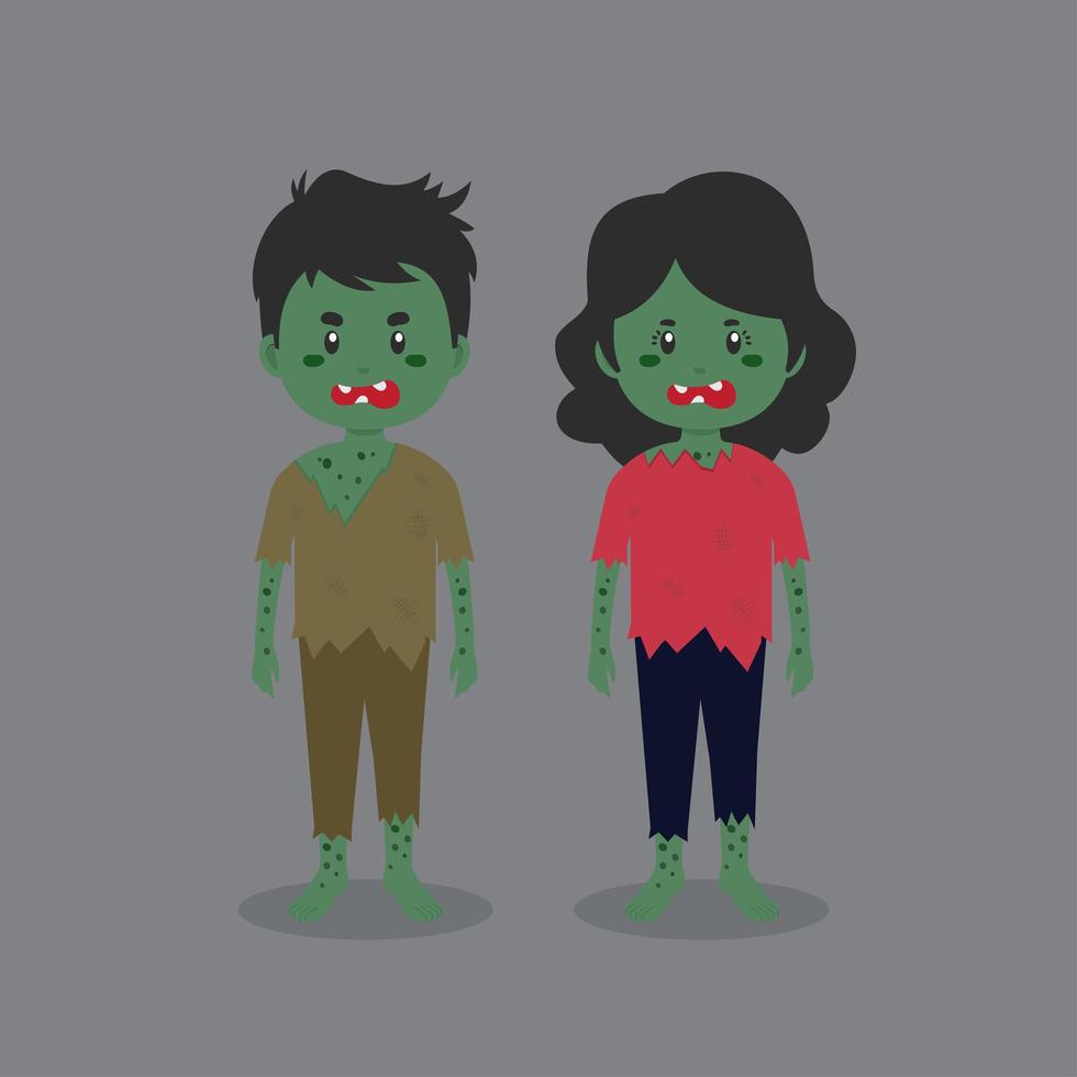 personnage de couple portant un costume d'halloween zombie vecteur