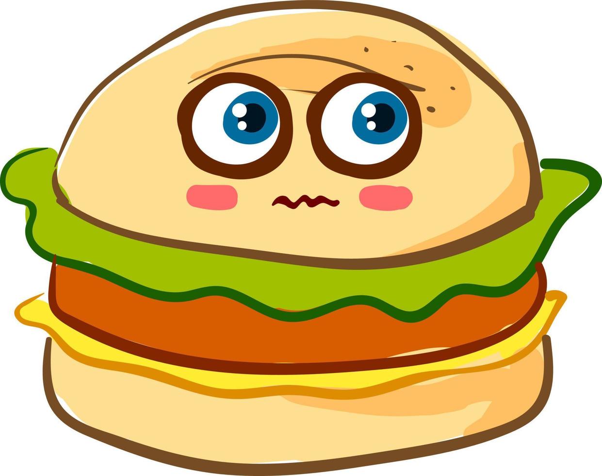burger effrayé, illustration, vecteur sur fond blanc.