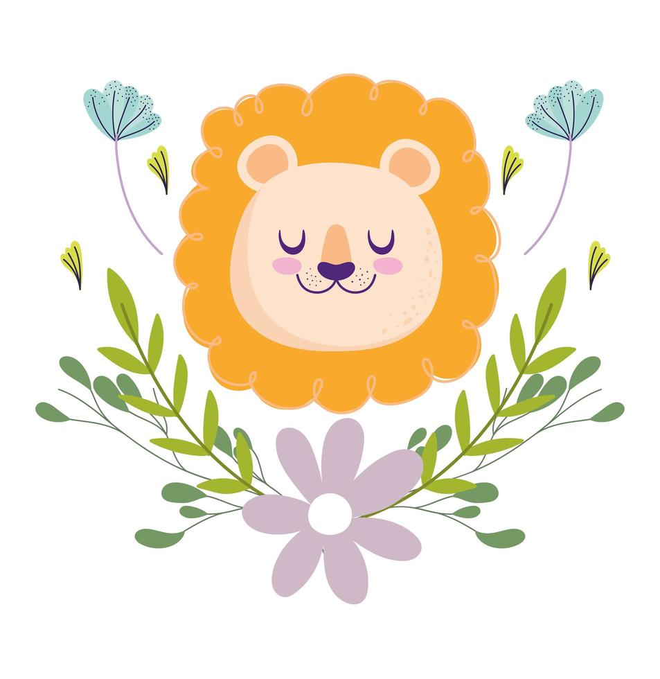 dessin animé, bébé, lion, figure, à, fleurs vecteur