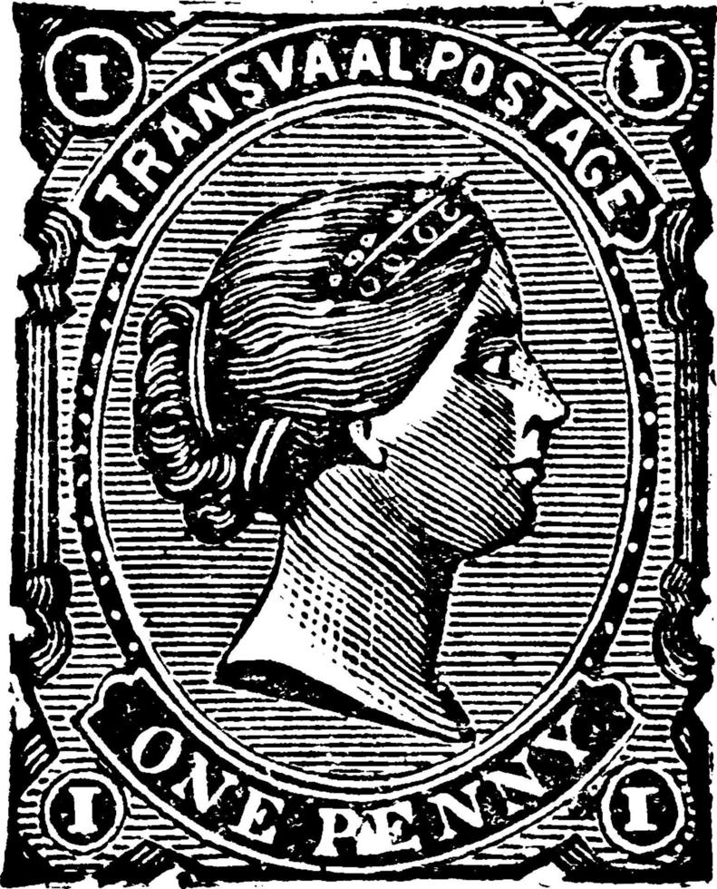timbre d'un penny de la république sud-africaine, 1878-1881, illustration vintage vecteur
