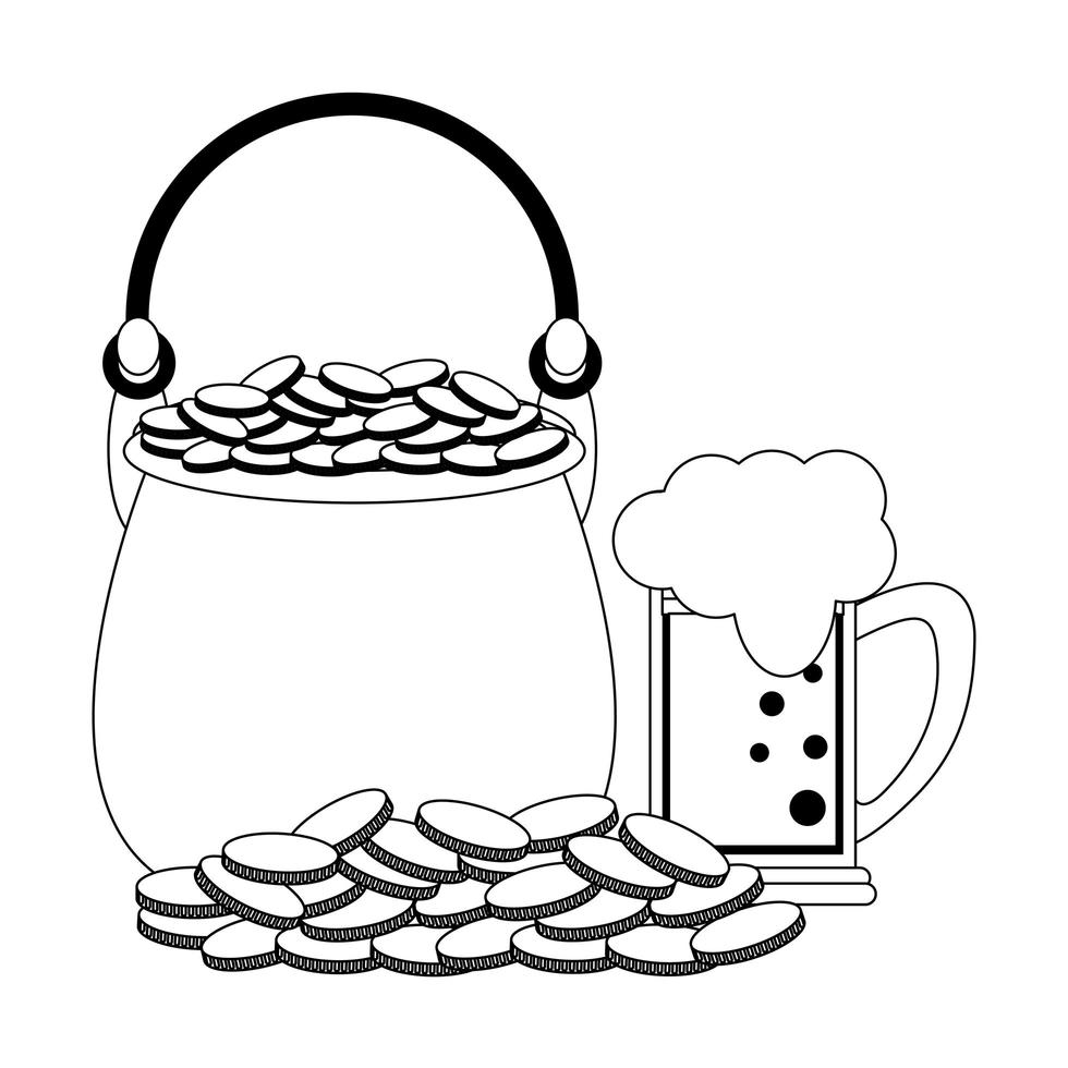 pot de la saint patrick avec des pièces et de la bière vecteur