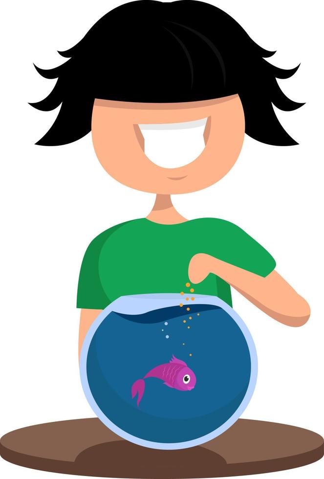 Boy feeding fish, illustration, vecteur sur fond blanc