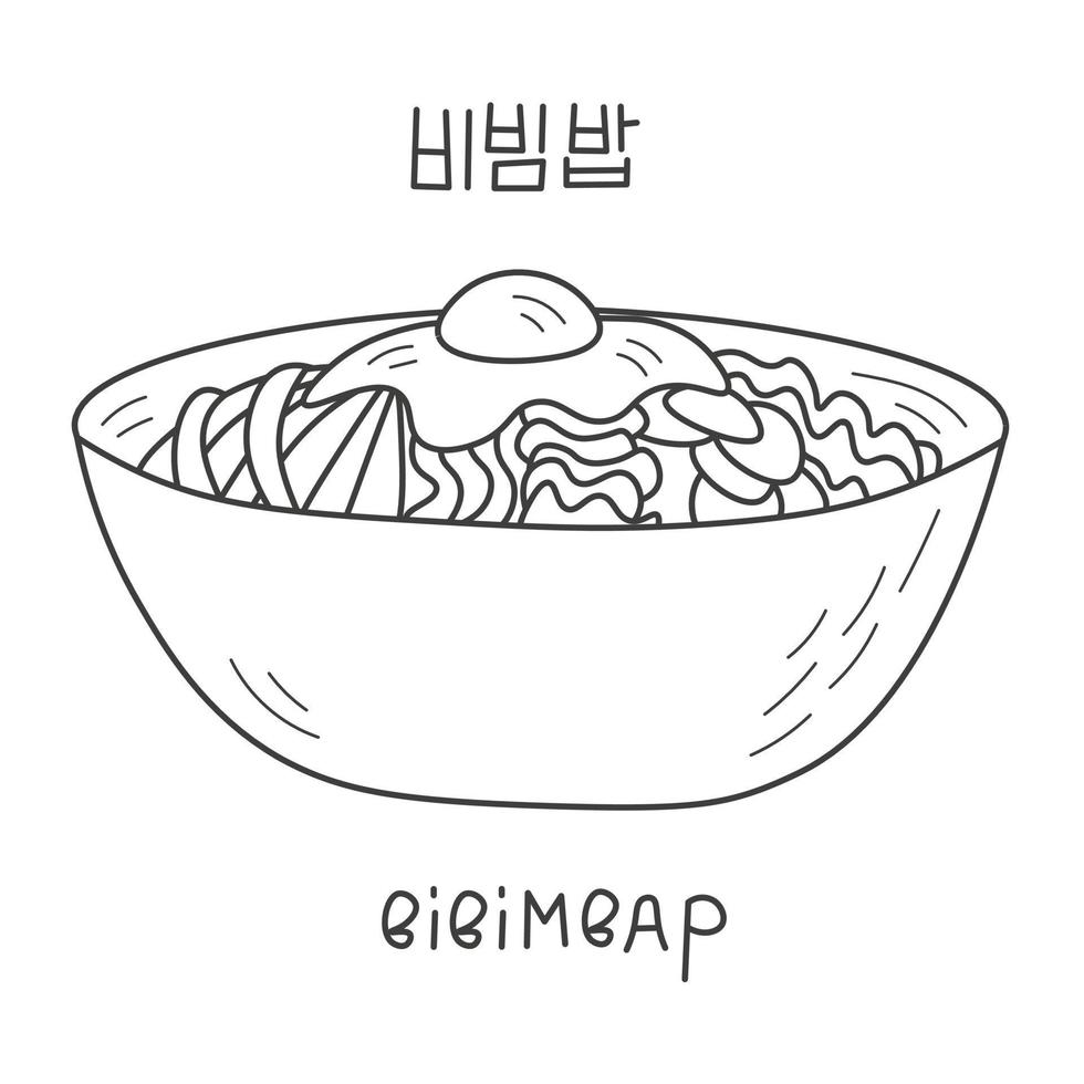 bibimbap plat traditionnel coréen doodle vecteur