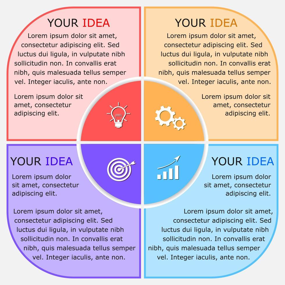 illustration vectorielle du modèle d'infographie d'entreprise de présentation avec cercle coloré 4 options. vecteur