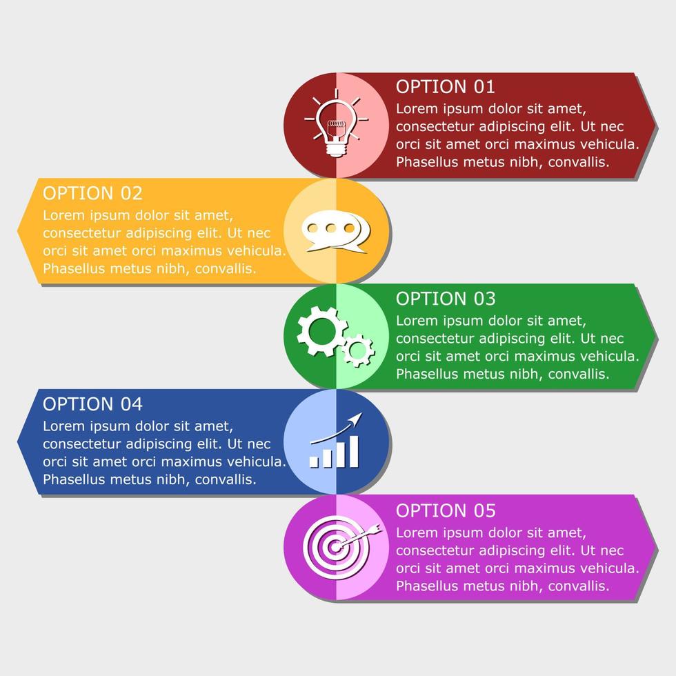 illustration vectorielle du modèle d'infographie d'entreprise de présentation avec 5 options colorées. vecteur