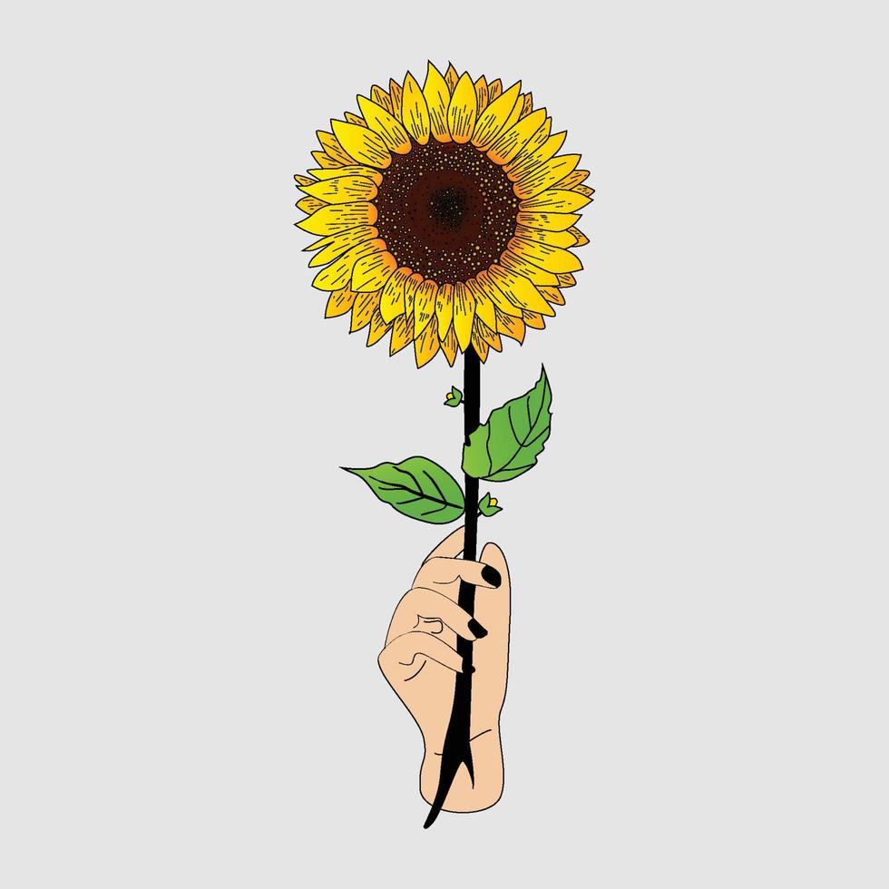 tournesol avec une décoration à main et un fond vintage vecteur