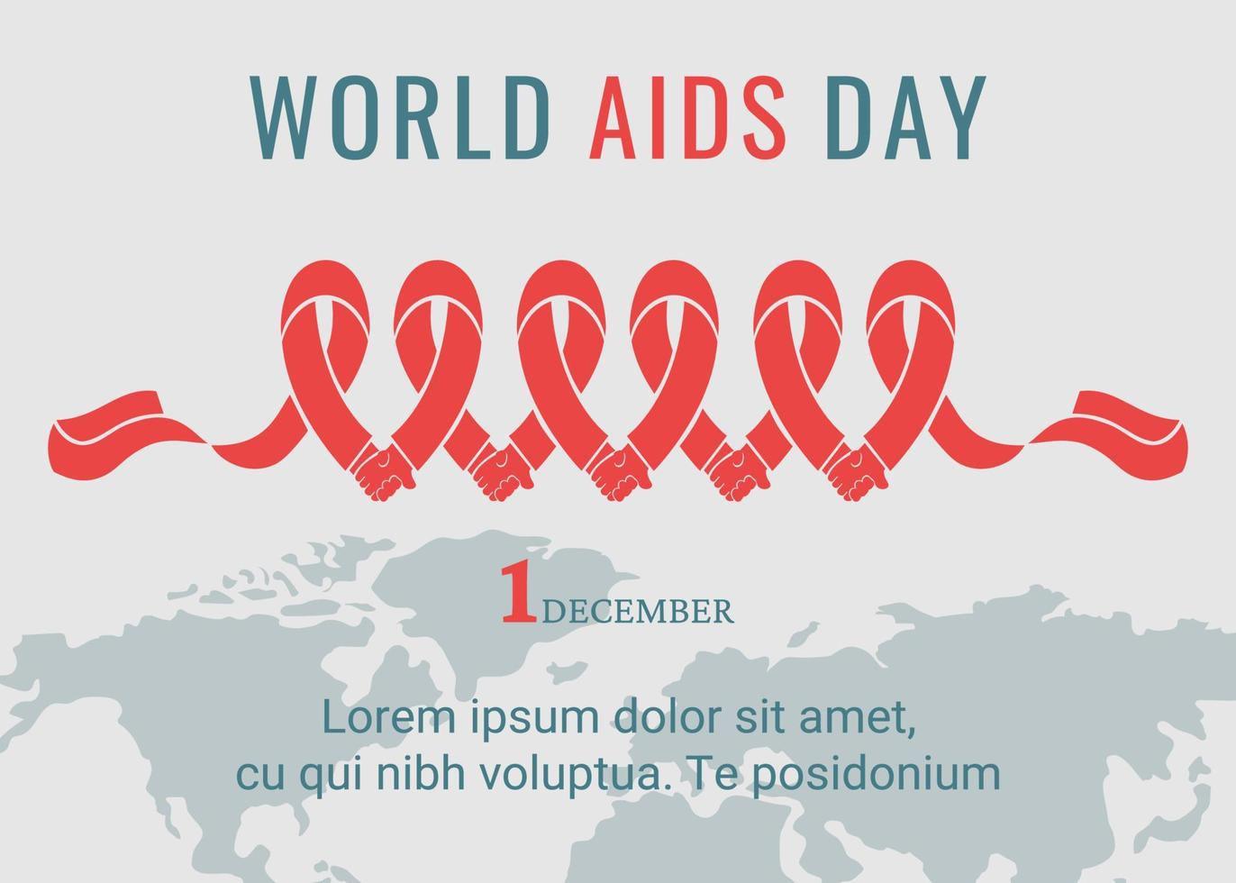 bannière de la journée mondiale du sida. ruban rouge comme symbole du contrôle des aides. soutien aux personnes infectées par le vih. carte du monde avec lettrage. illustration vectorielle vecteur