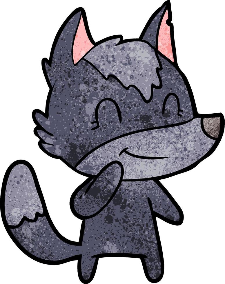 loup heureux de dessin animé de texture grunge rétro vecteur