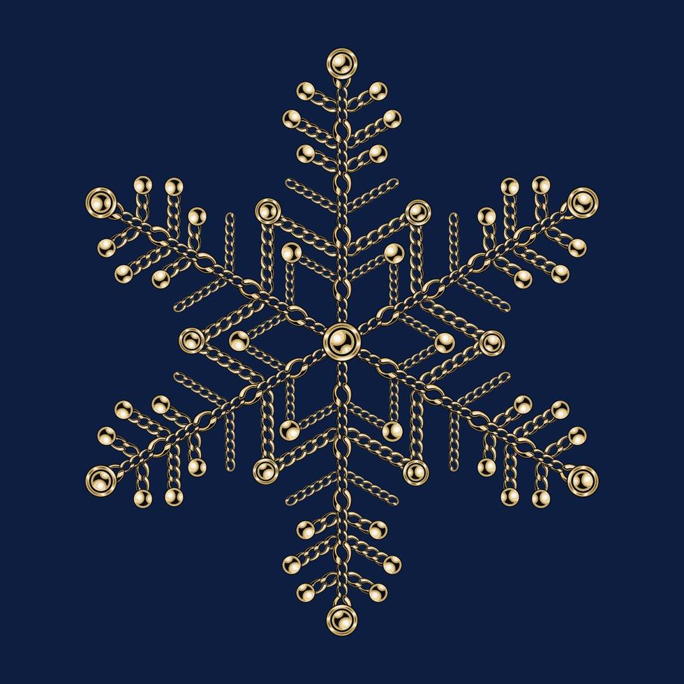 flocon de neige fantaisie composé de chaînes de bijoux en or avec des billes de billes brillantes. illustration de bijou élégante pour les soldes d'hiver, noël, vacances du nouvel an, décoration de cadeaux. vecteur