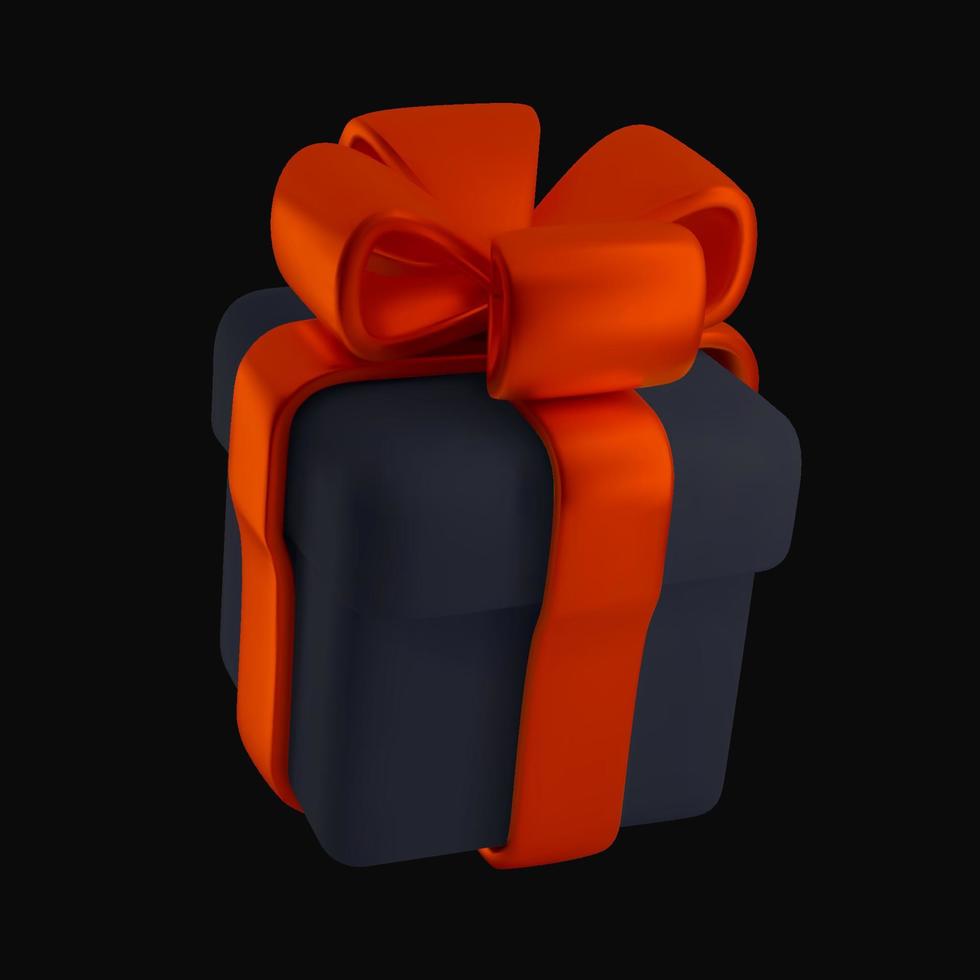 une boîte cadeau noire avec un nœud rouge. un élément de design festif. le concept de shopping le vendredi noir. illustration 3d moderne du rendu. vecteur