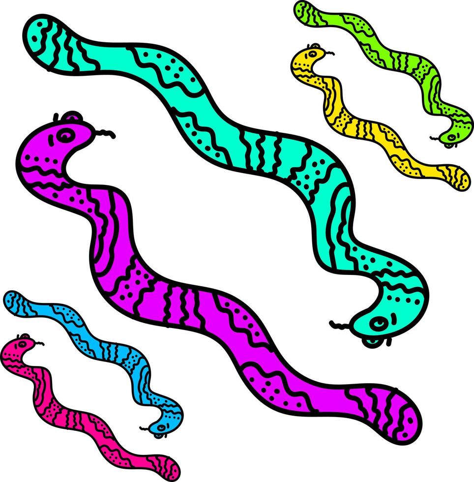 serpents colorés, illustration, vecteur sur fond blanc.