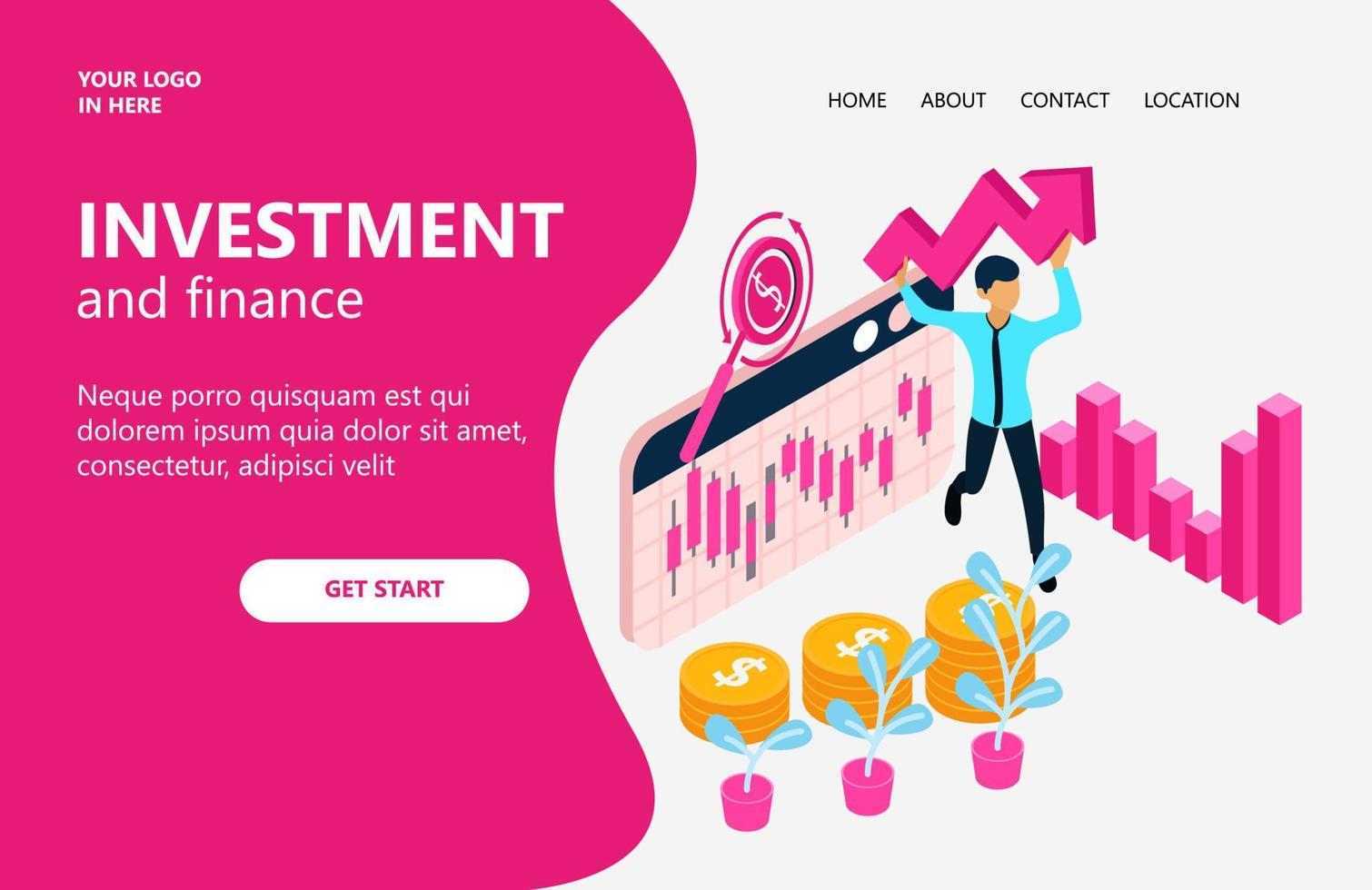 illustration de la croissance des investissements financiers adaptée à la page de destination, aux dépliants, aux infographies et à d'autres actifs graphiques liés au vecteur