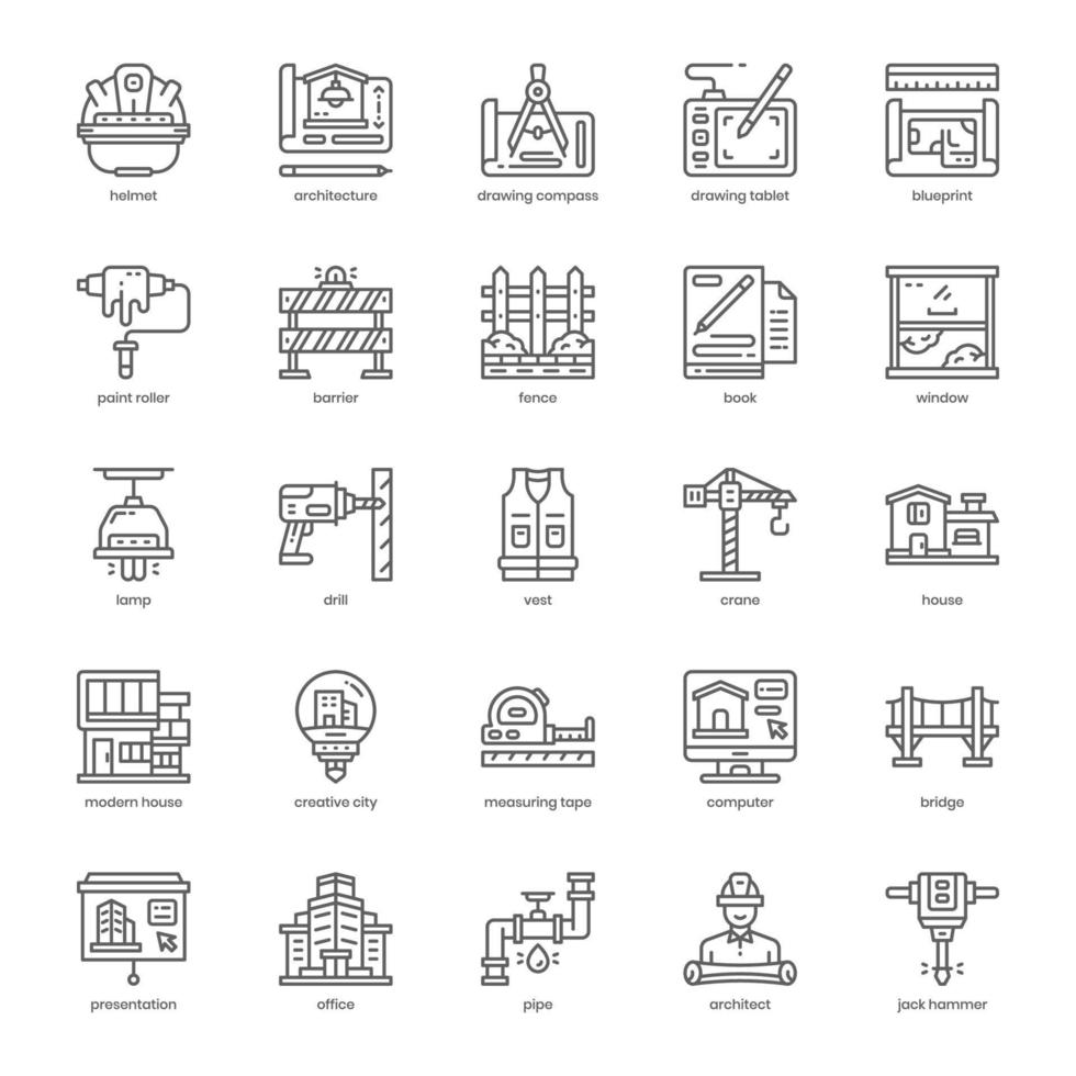 pack d'icônes d'architecture pour la conception, le logo, l'application et l'interface utilisateur de votre site Web. conception de contour d'icône d'architecture. illustration graphique vectorielle et trait modifiable. vecteur