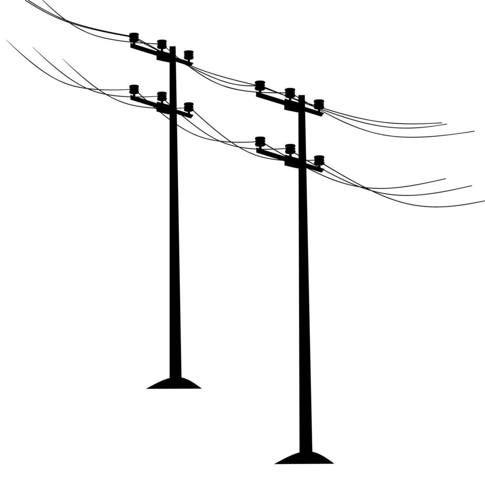 ligne électrique à haute tension. poteaux de câble sur fond blanc. bon pour le logo attention aux chocs électriques vecteur