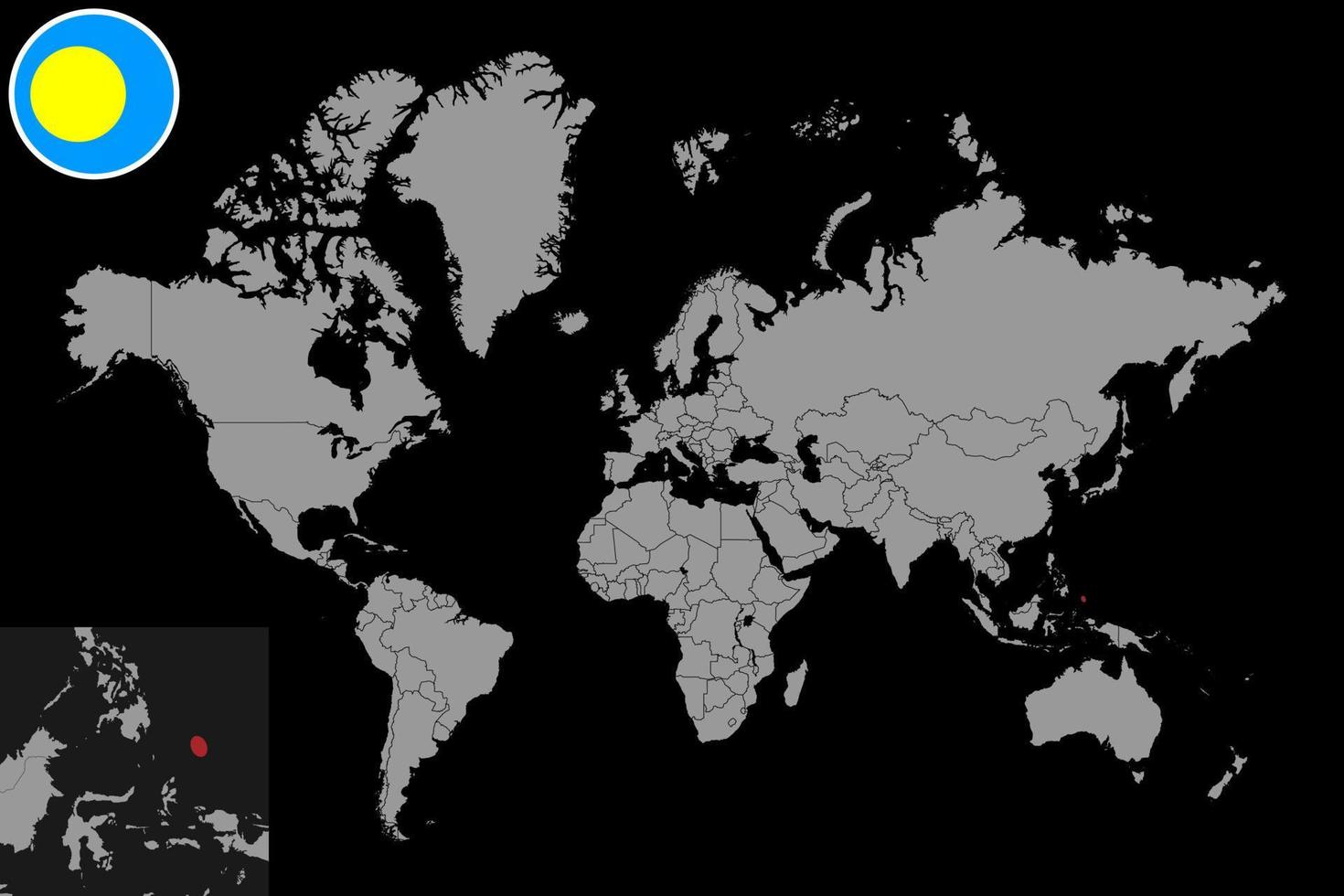 épinglez la carte avec le drapeau de palau sur la carte du monde. illustration vectorielle. vecteur