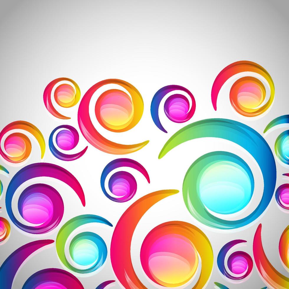 motif de goutte d'arc en spirale coloré abstrait sur fond clair. carte de conception d'éléments et de cercles colorés transparents. illustration vectorielle. vecteur