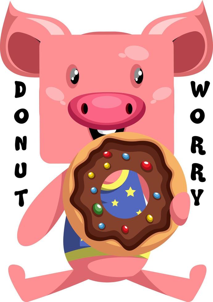 cochon avec donut, illustration, vecteur sur fond blanc.