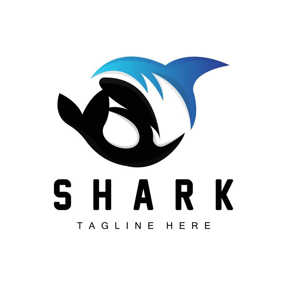 logo de requin, illustration vectorielle de poisson sauvage, prédateur de l'océan, icône de conception de marque de produit vecteur