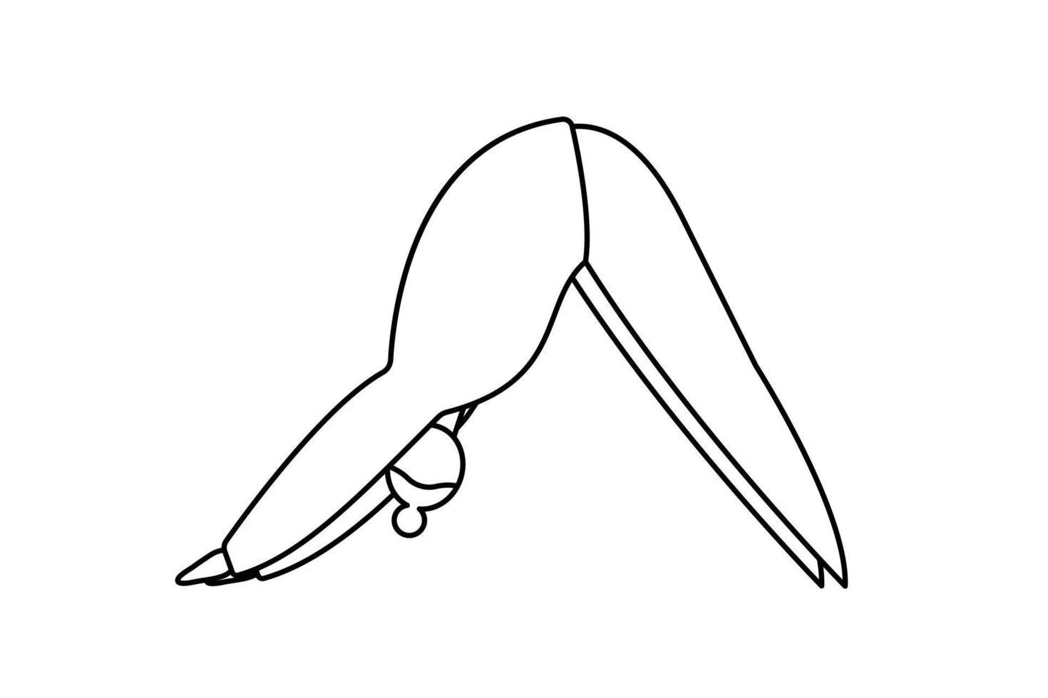 contour linéaire de la femme, se tient dans une position de chien orientée vers le bas. le personnage de dessin animé fait du yoga. concept d'équilibre, mode de vie sain, sports, harmonie. contour noir sur blanc. vecteur