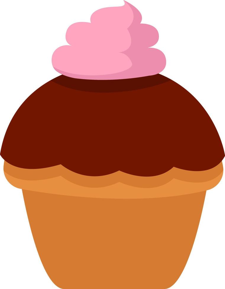 Cupcake rouge avec de la crème rose sur le dessus, illustration, vecteur sur fond blanc