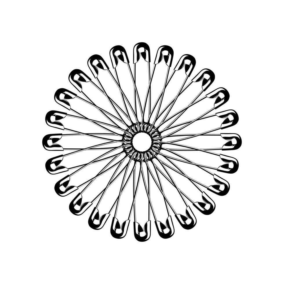 forme de cercle artistique faite de composition de goupille de sécurité pour la décoration, l'ornement, le logo, le site Web, l'illustration d'art ou l'élément de conception graphique. illustration vectorielle vecteur