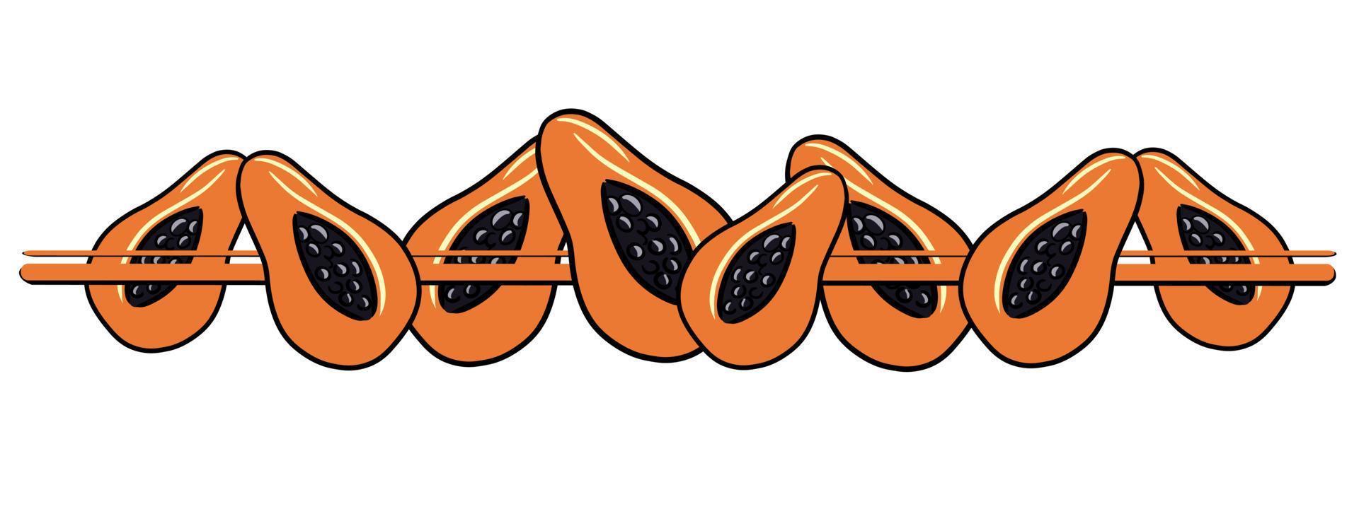 bordure horizontale, bord, moitiés juteuses orange vif de papayes tropicales, illustration vectorielle en style cartoon vecteur