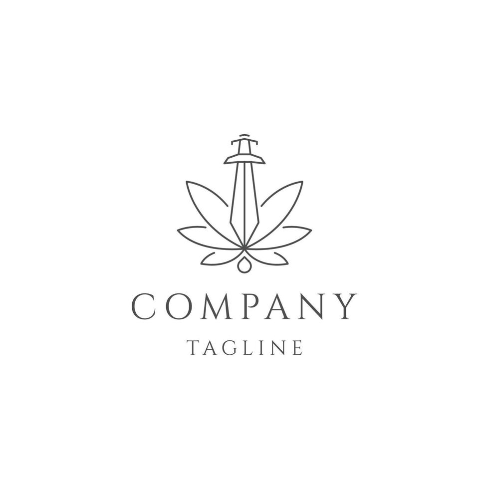 conception de cannabis épée avec modèle de logo de style art en ligne vecteur plat