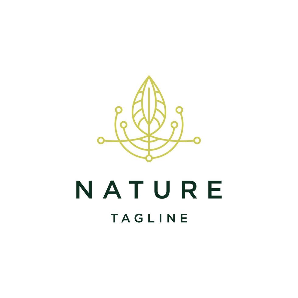 conception de feuille de nature avec modèle de logo de style art en ligne vecteur plat