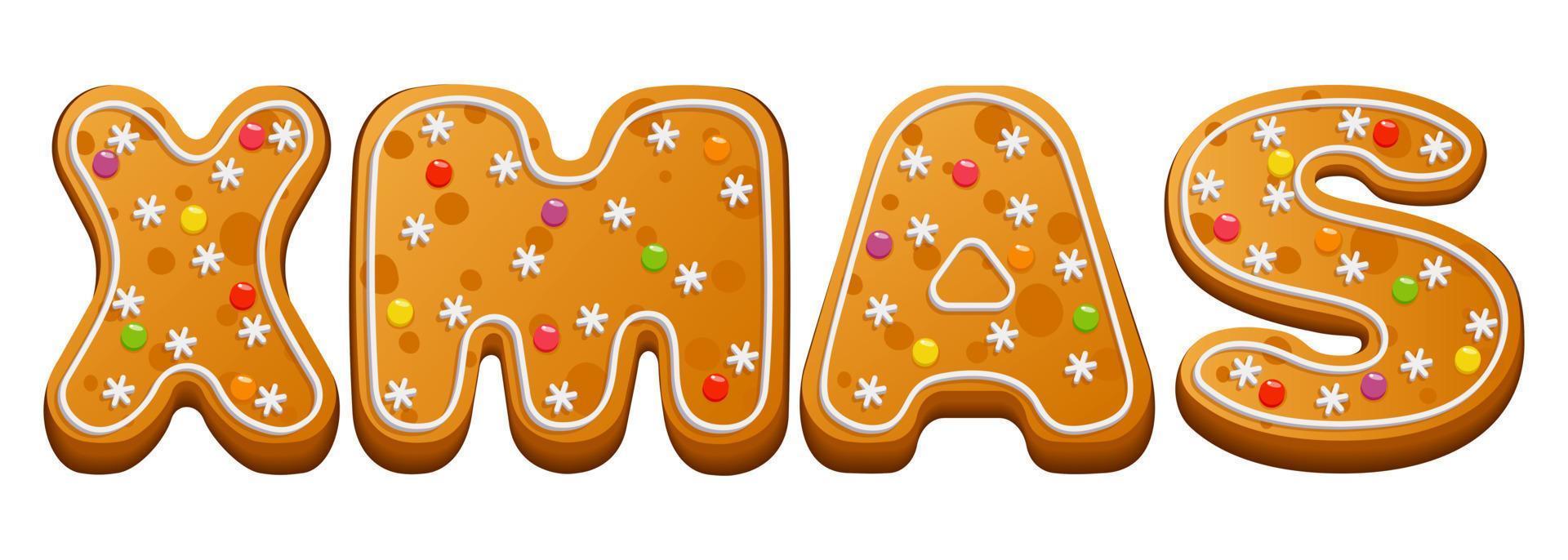 biscuit de pain d'épice de noël. carte postale, bannière avec l'inscription noël du pain d'épice d'hiver avec glaçage au sucre et marmelade. illustration vectorielle. vecteur