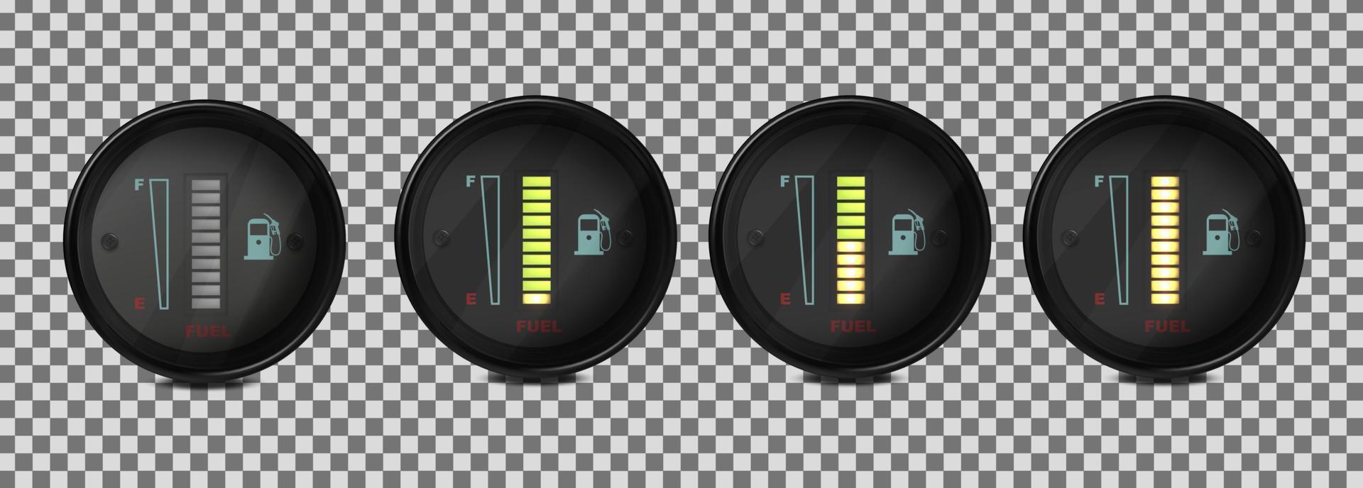 vecteur réaliste, ensemble 3d d'indicateurs de niveau de carburant dans une voiture. illustration sur fond transparent.