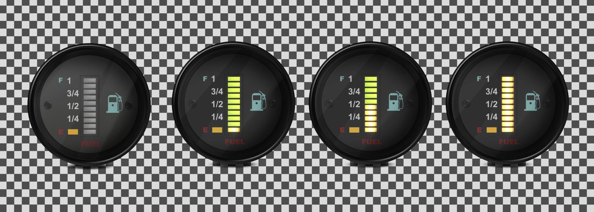 vecteur réaliste, ensemble 3d d'indicateurs de niveau de carburant dans une voiture. illustration sur fond transparent.