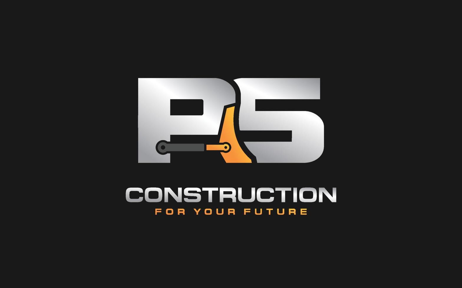 ps logo pelle pour entreprise de construction. illustration vectorielle de modèle d'équipement lourd pour votre marque. vecteur