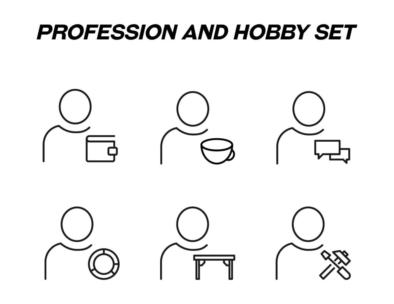 enseignes monochromes de style plat pour magasins, boutiques, sites web. trait modifiable. icône de ligne vectorielle sertie de symboles de portefeuille, tasse, bulle, table, outils de réparation par personne vecteur