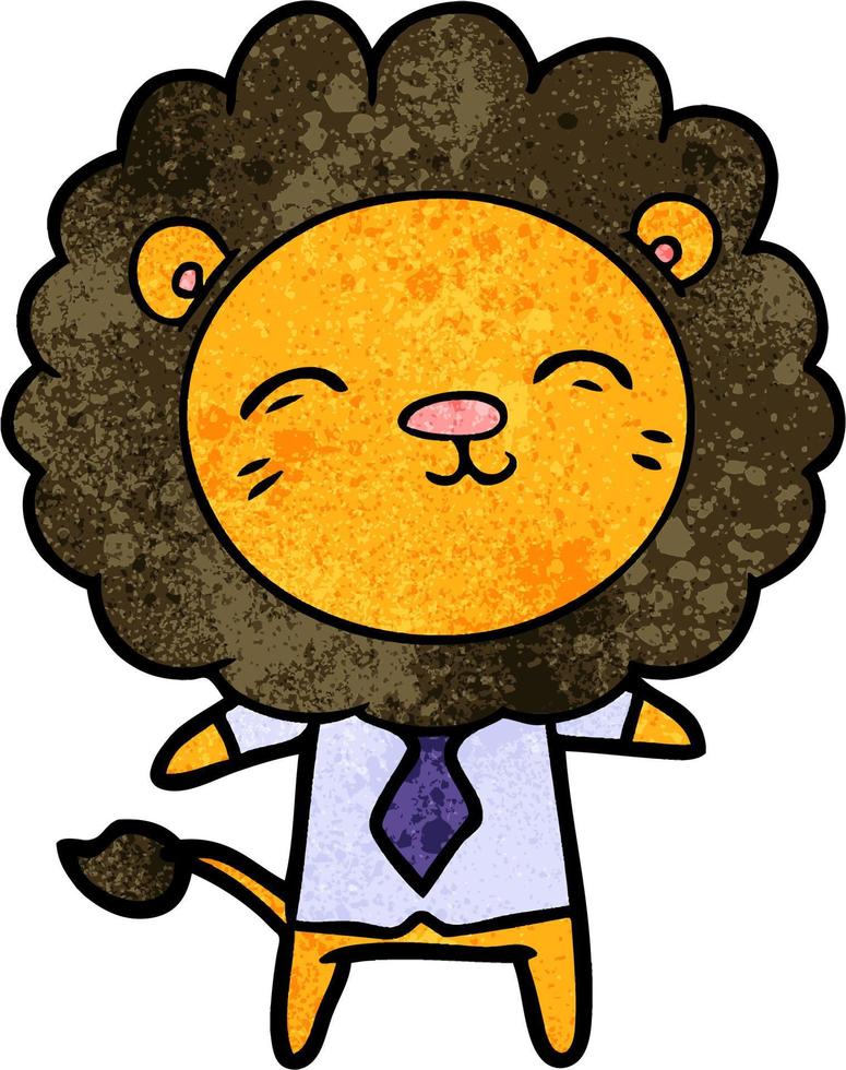 lion mignon de dessin animé de texture grunge rétro vecteur