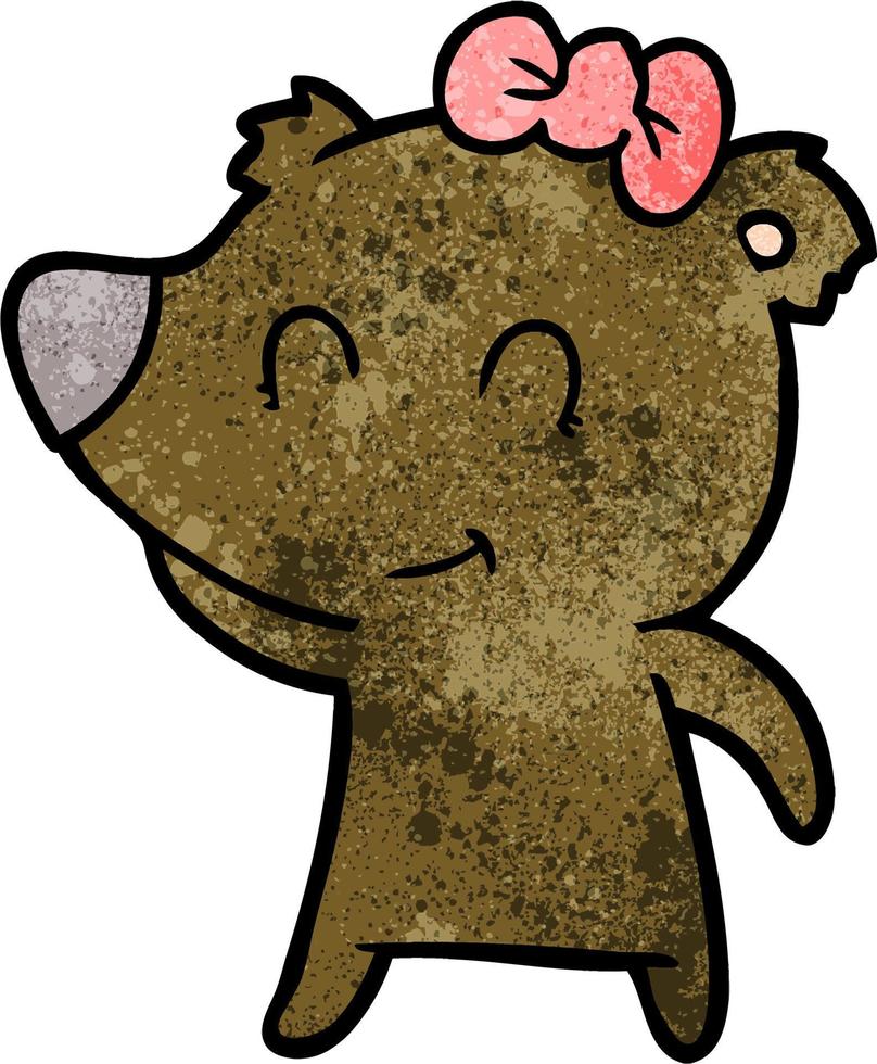 ours femelle mignon dessin animé texture grunge rétro vecteur